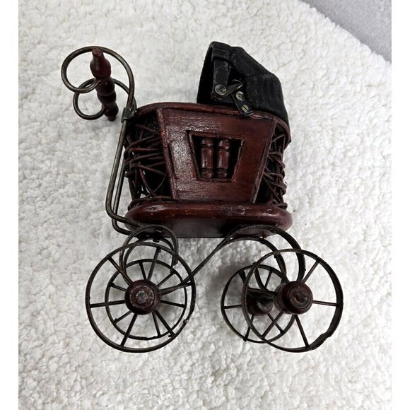 VTG Antique Miniature Baby Stroller Pram 8" High Victorian Gothic Decor Carriage - Picture 9 of 16